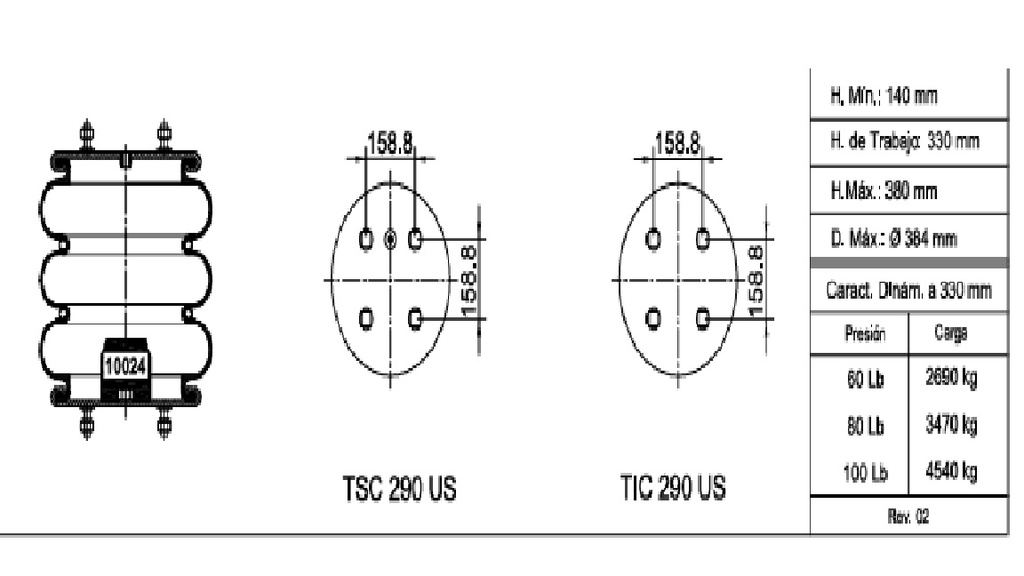 [3015-3] LINEA PESADA - FUELLES Y PULMONES SUSPENSION - NEUMACARG - FUELLE SELLADO 3C313-355 US TIPO 1 - 4 ESPARRAGOS DE 1/2