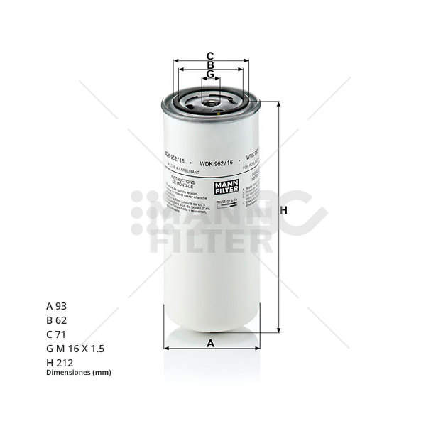 [WDK962/16] LINEA PESADA - FILTROS COMBUSTIBLE - MANN-FILTROS - FILTRO DE COMBUSTIBLE IVECO EUROTECH/EUROCARGO